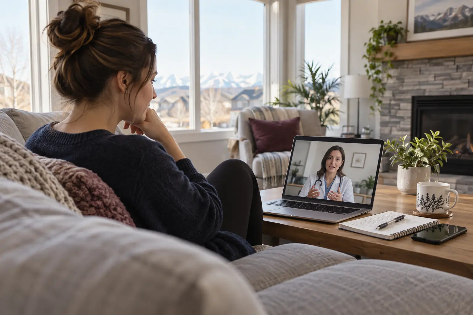 Airdrie patient attending a private online birth-control follow-up