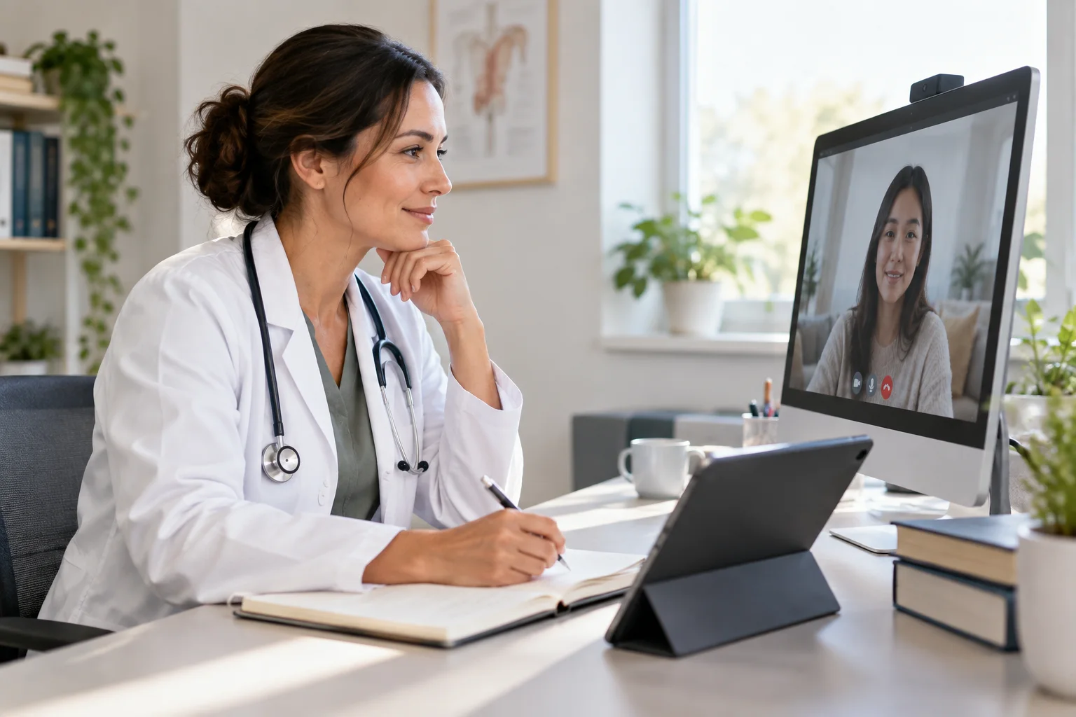 Doctor screening health history before prescribing birth control