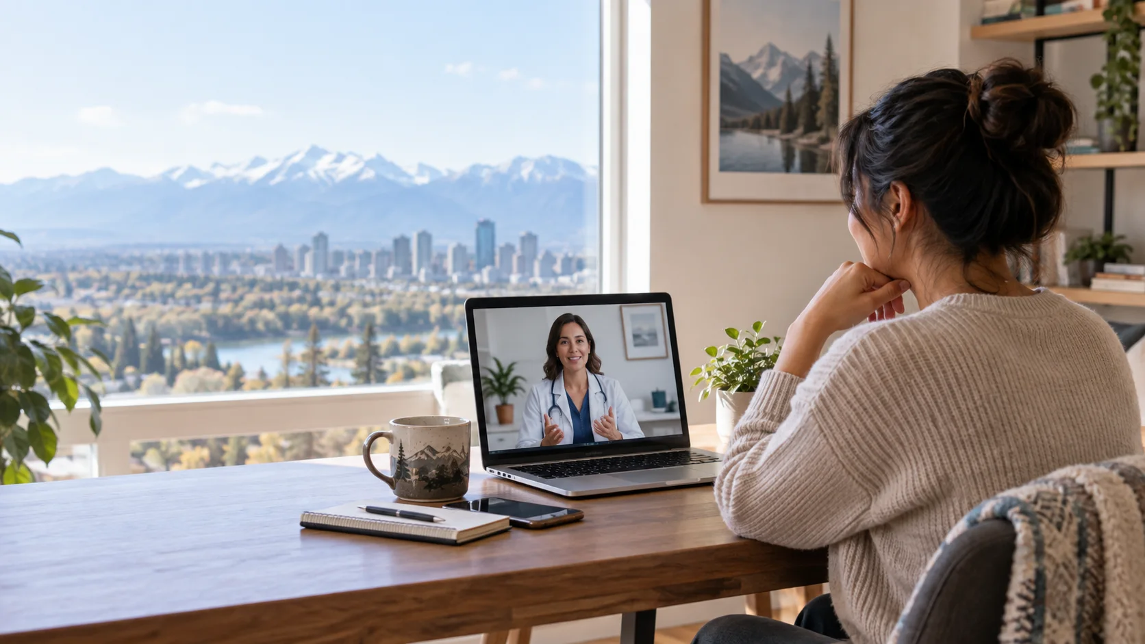 Alberta patient meeting a Canadian-licensed doctor by secure video for a birth-control consultation