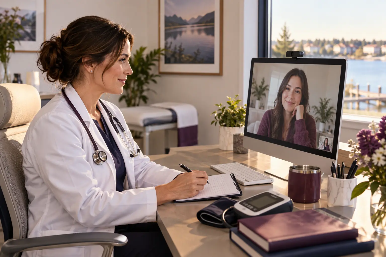 Doctor completing a birth-control safety assessment for a patient in Chestermere