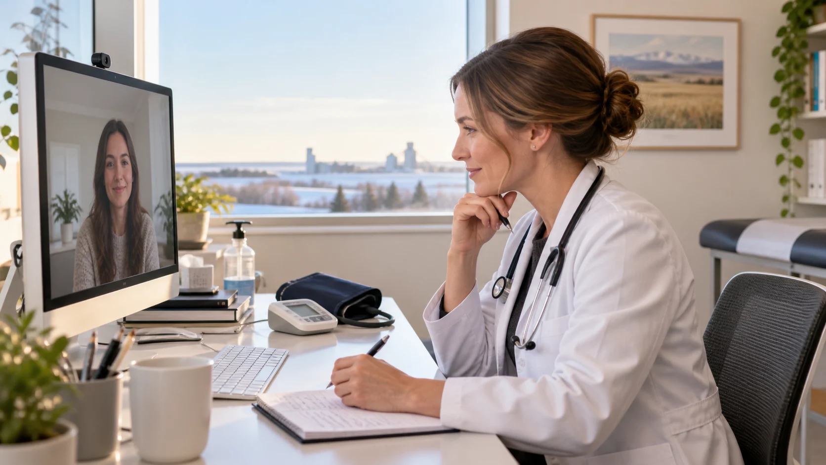 Health history review before a Leduc birth control prescription