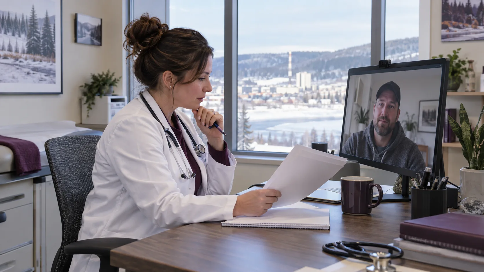 Out-of-province worker speaking with a Fort McMurray virtual doctor