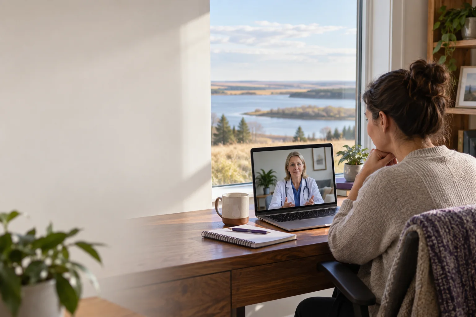 Patient in Hay Lakes meeting a Canadian-licensed doctor online about a medical note