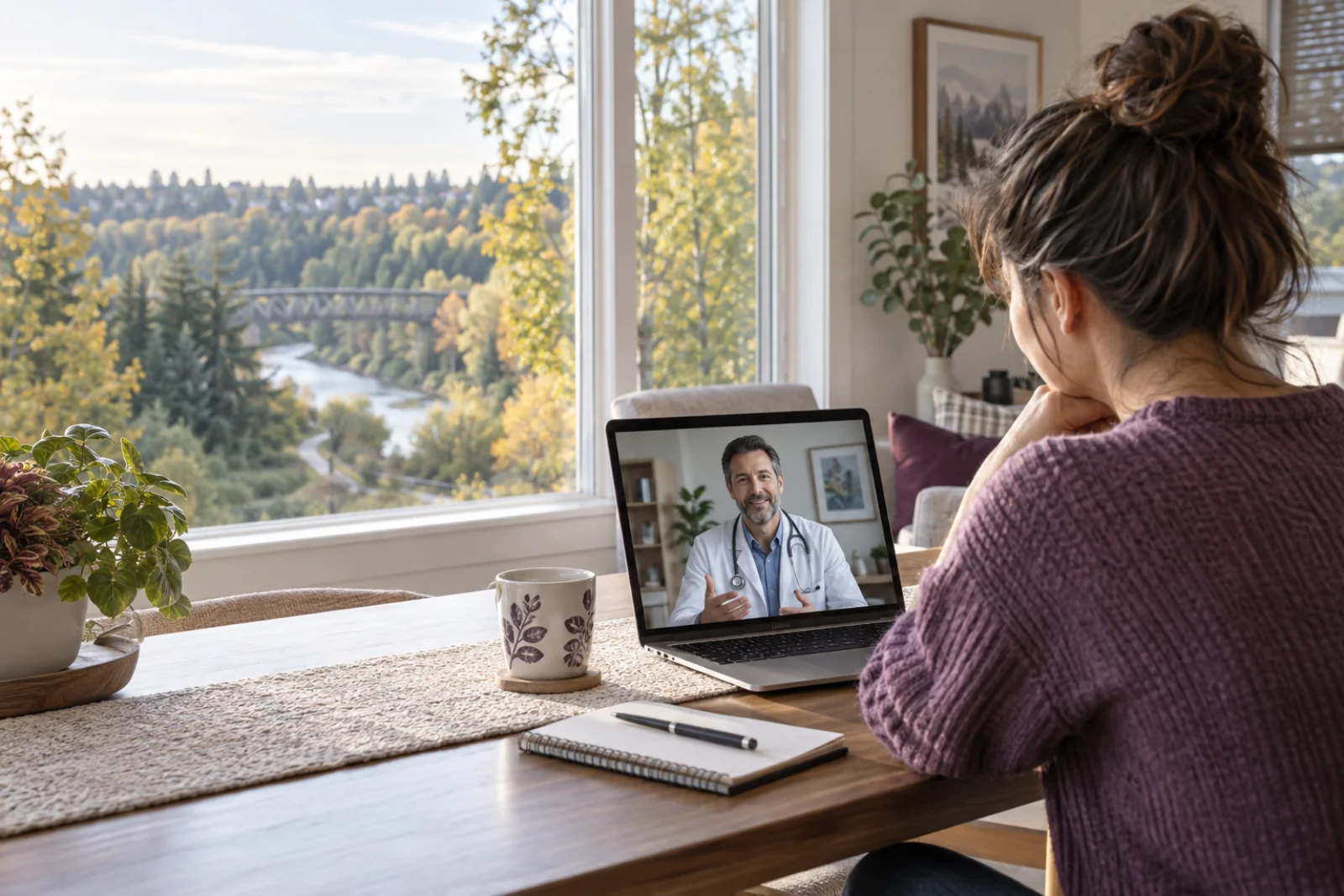 St. Albert patient meeting a Canadian doctor online for a medical note assessment