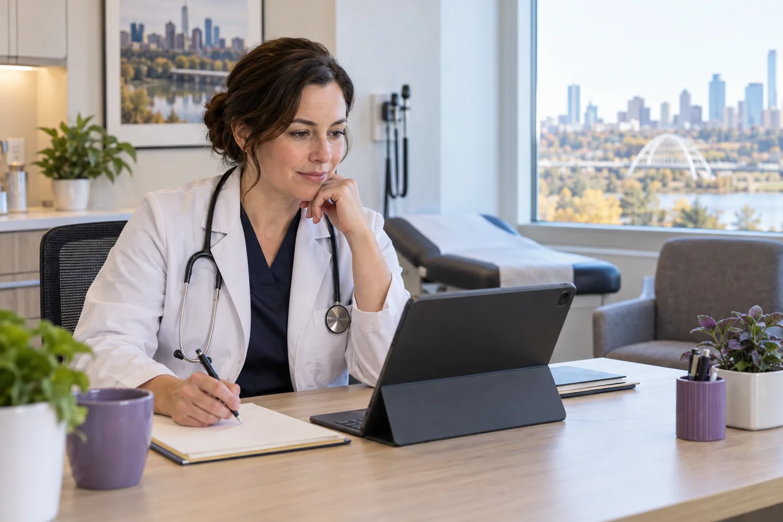 Doctor preparing for a secure virtual consultation in Edmonton