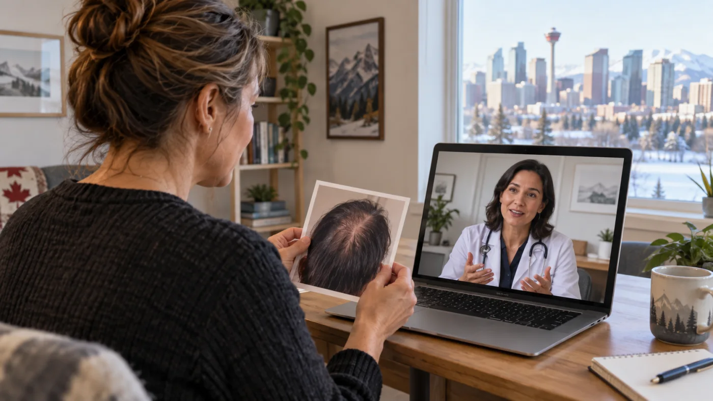 Calgary patient speaking with a doctor during a hair-loss follow-up