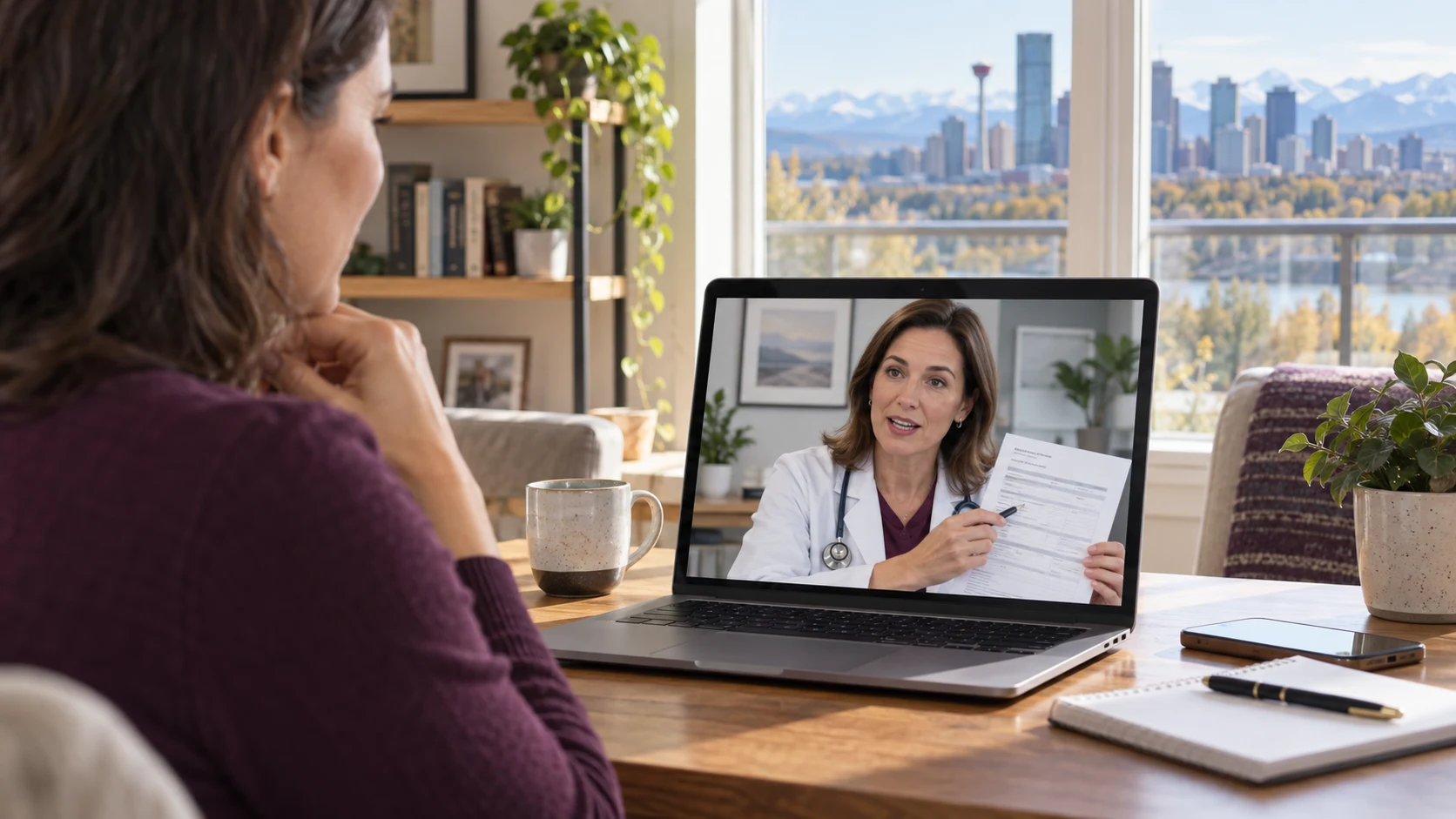 Doctor explaining safe next steps for a Calgary patient using virtual care