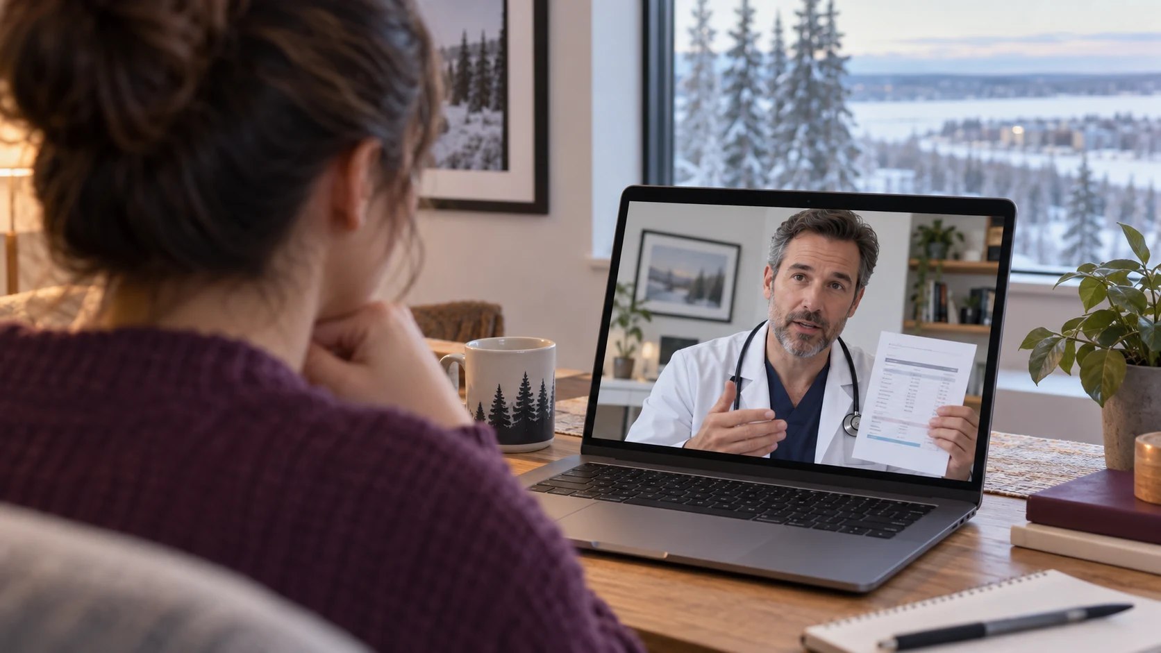 Fort McMurray doctor reviewing symptoms and test information online