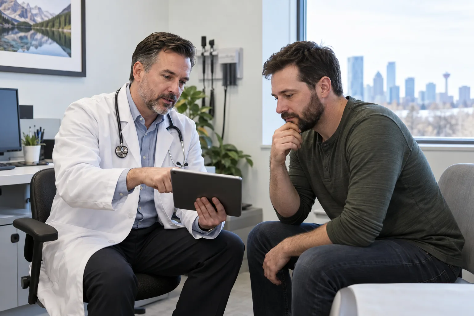 Doctor assessing whether Cialis is appropriate for a patient in Alberta