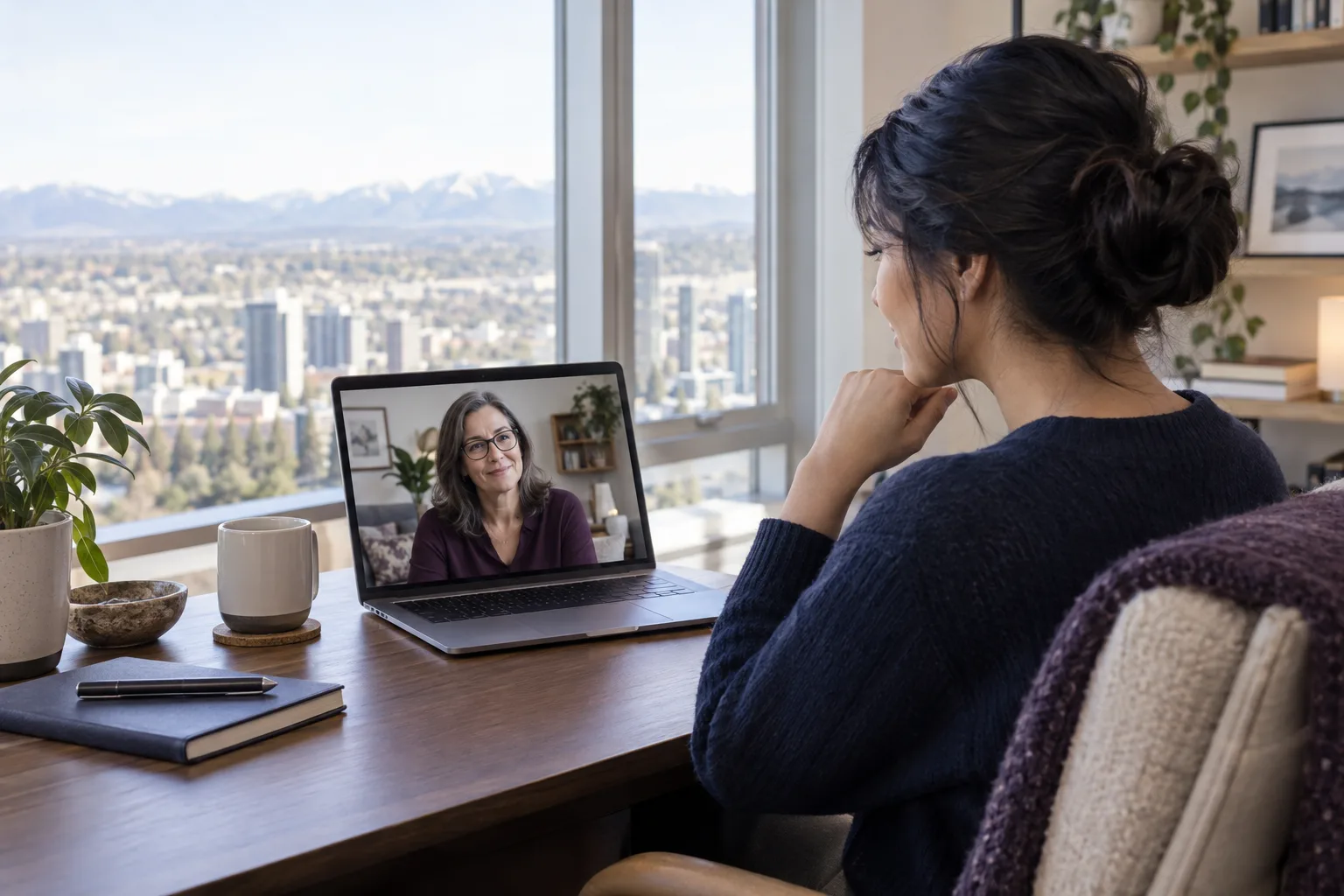 Calgary patient speaking with a mental-health provider during a private online therapy appointment
