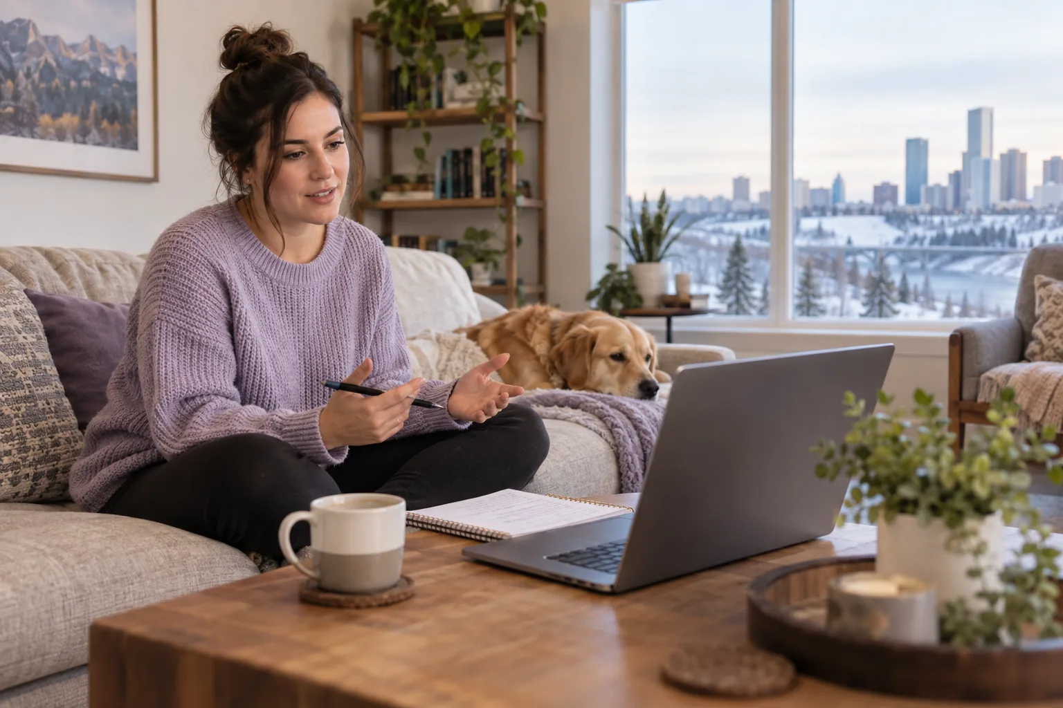 Edmonton patient reviewing a practical mental-health plan during an online follow-up