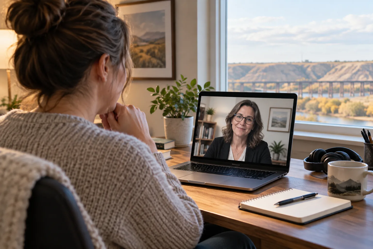Lethbridge patient meeting a Canadian-licensed mental-health provider by secure video