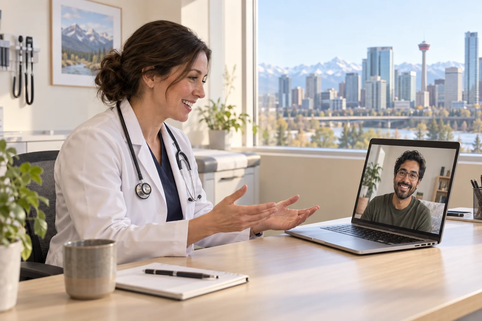 Calgary doctor discussing common concerns during a virtual walk-in visit