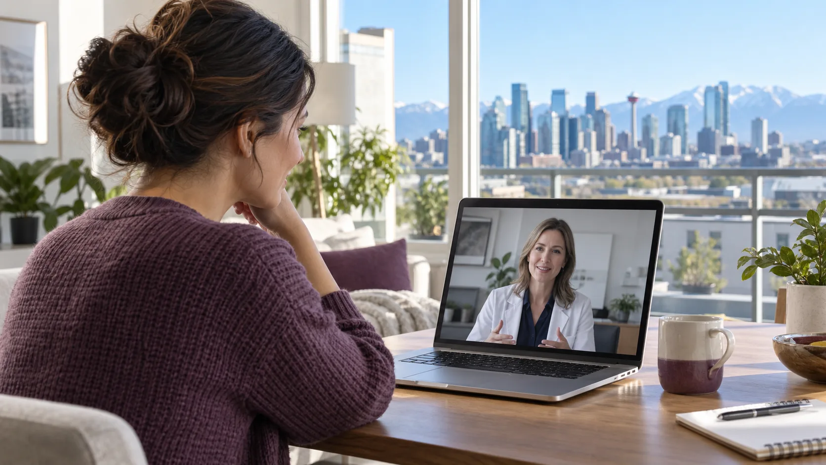 Calgary patient meeting a Canadian licensed doctor by secure video