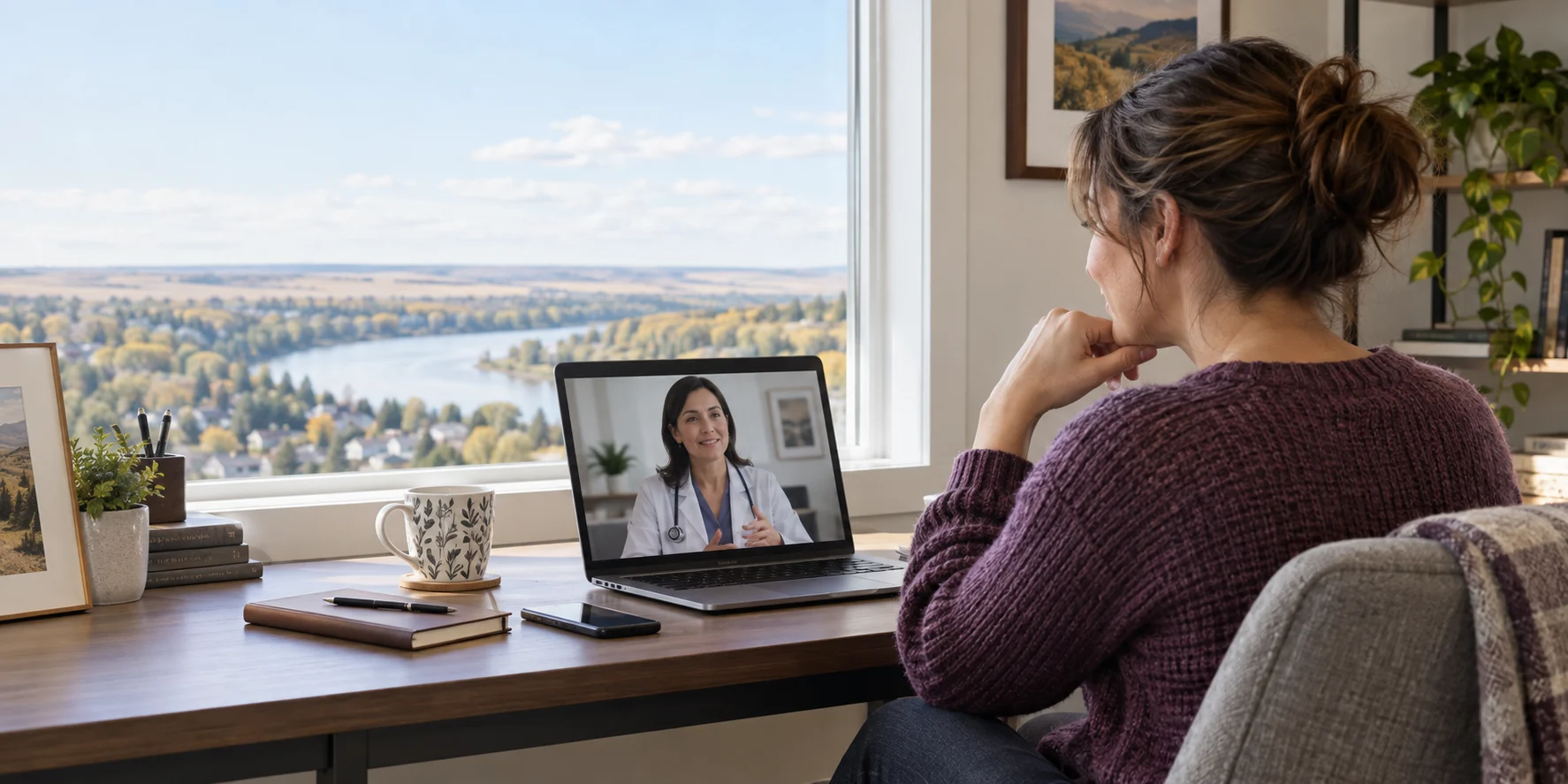 Fort Saskatchewan patient speaking with a Canadian-licensed doctor online from home