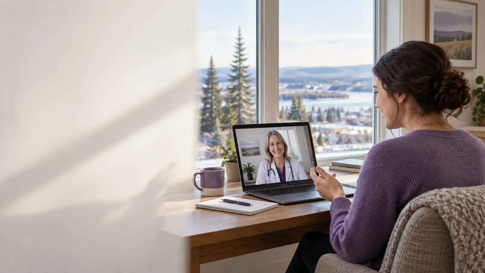Grande Prairie patient speaking with a Canadian-licensed online doctor from home