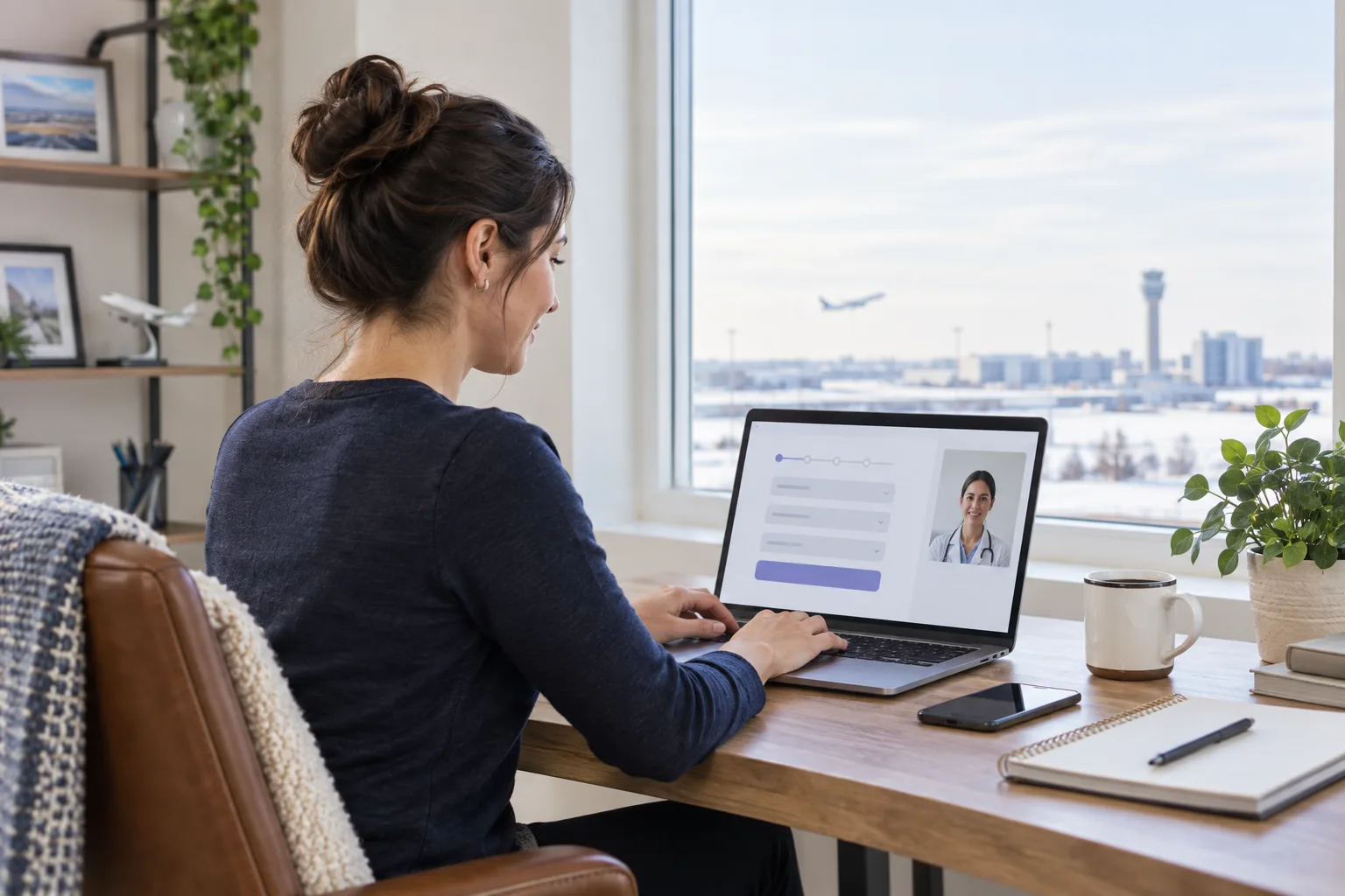 Leduc resident booking a virtual doctor visit before a work shift