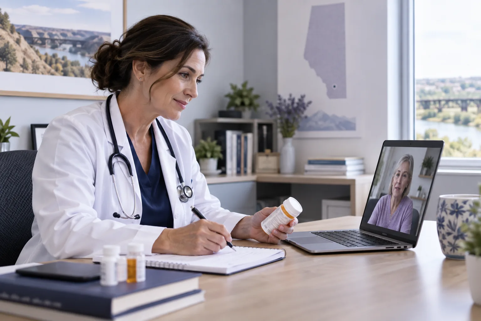 Lethbridge patient speaking with a Canadian-licensed online doctor from home