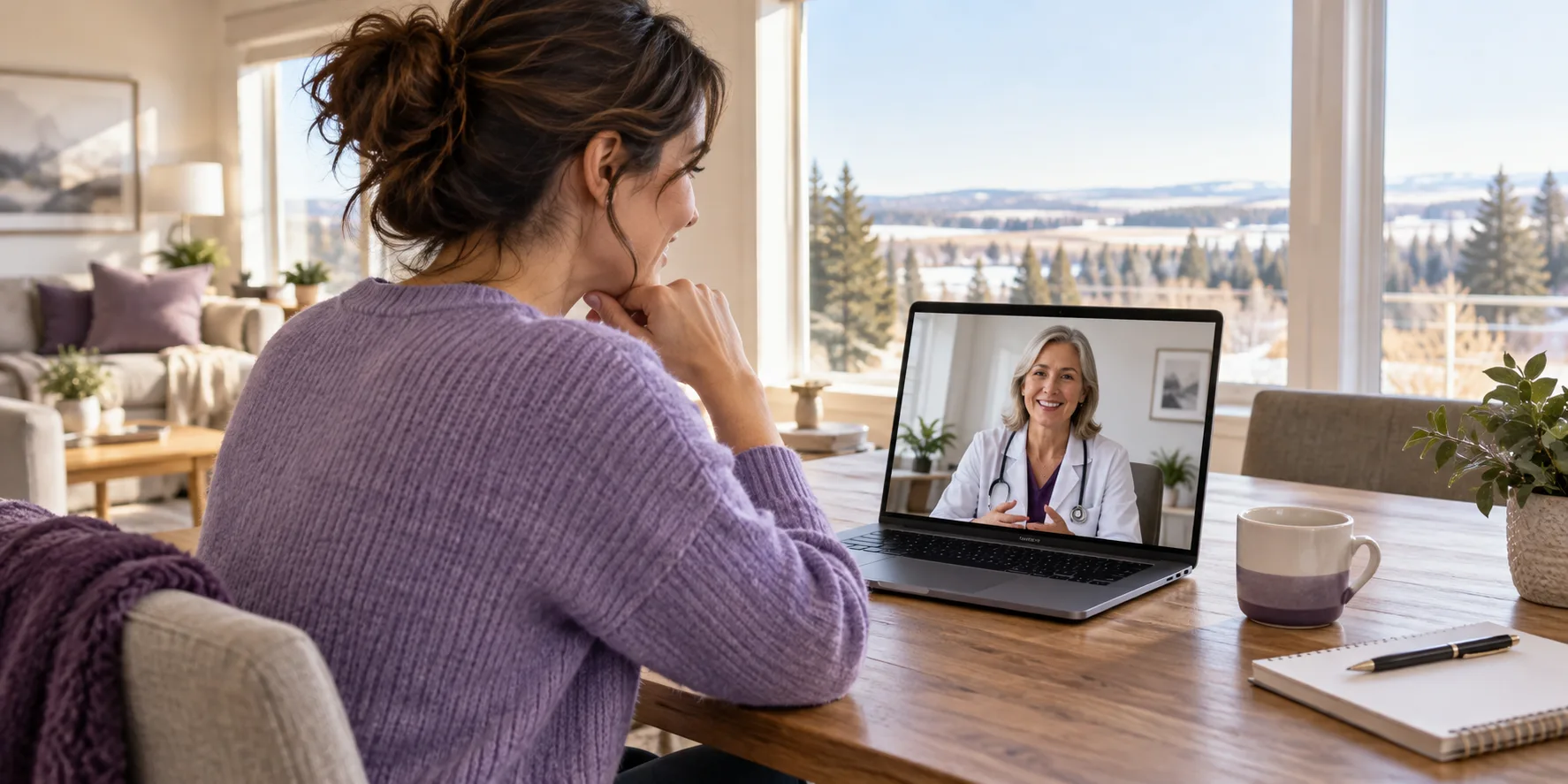 Red Deer patient speaking with a Canadian-licensed online doctor from home