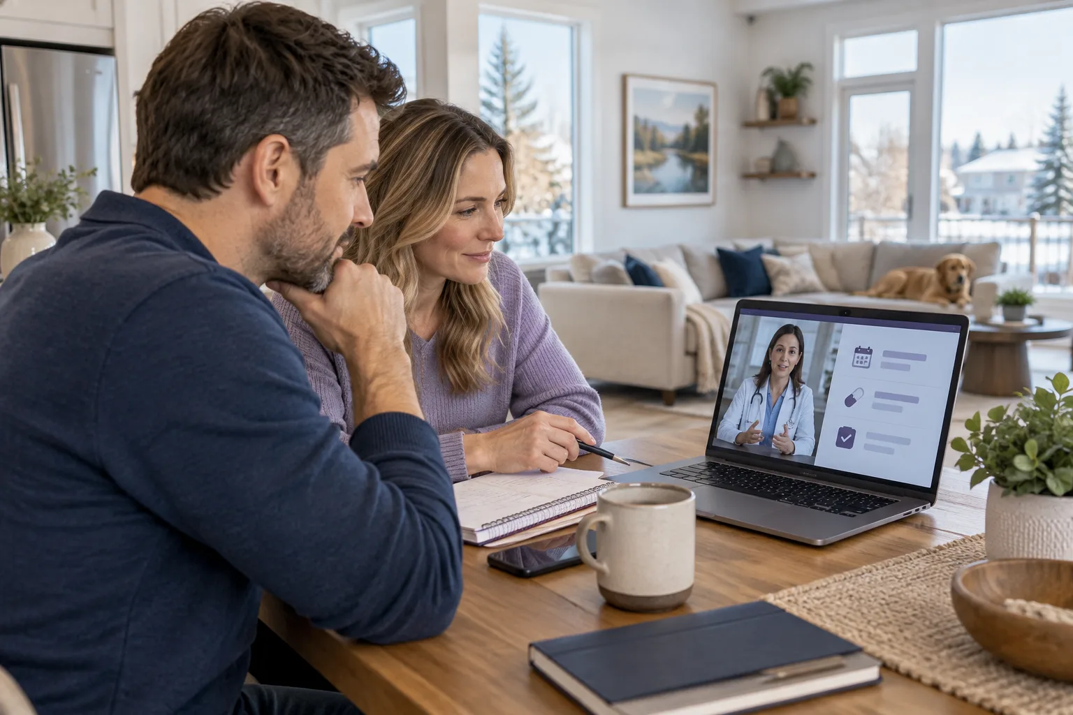 Sherwood Park family reviewing a virtual doctor follow-up plan
