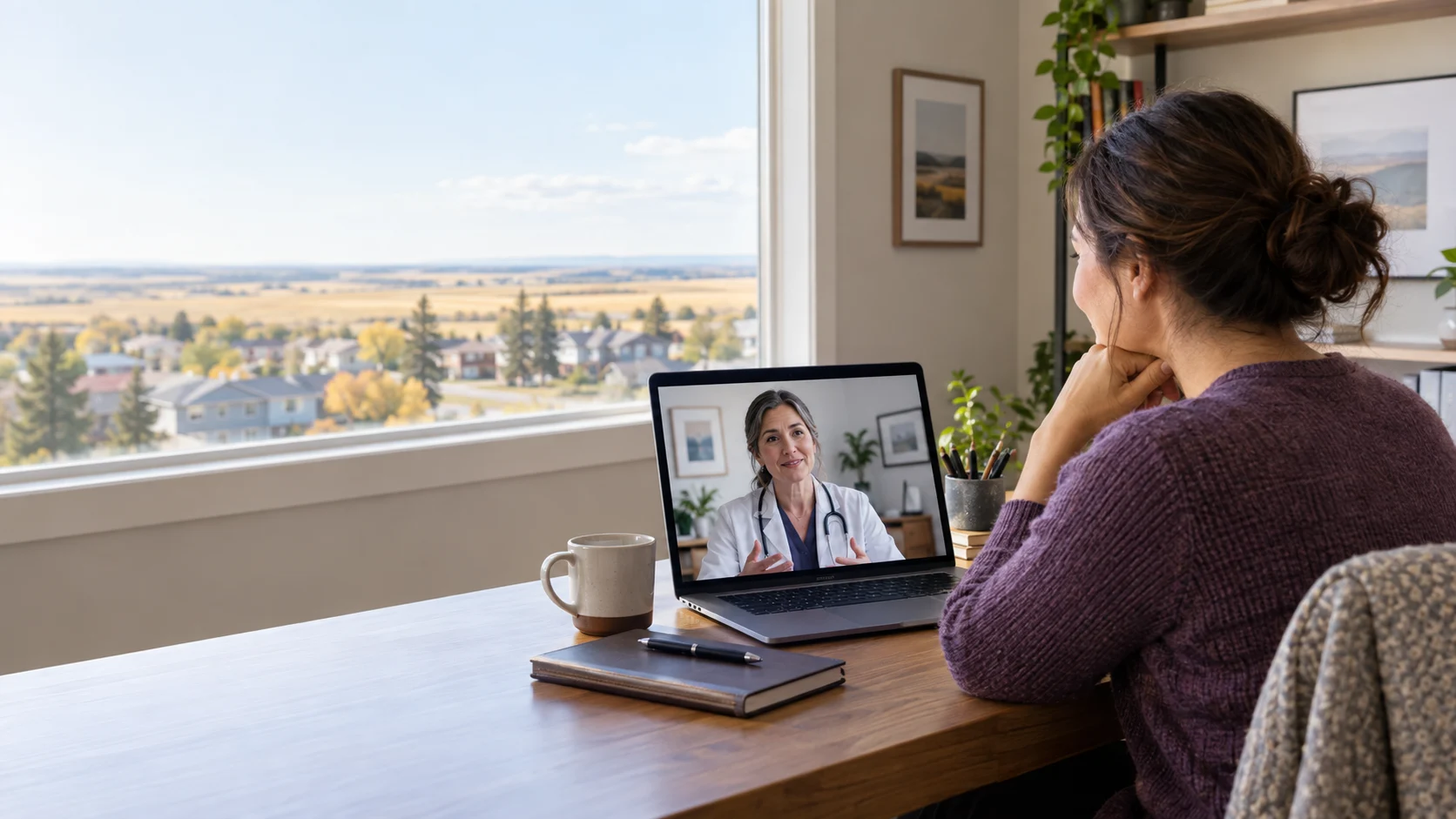 Wetaskiwin patient speaking with a Canadian-licensed doctor online from home