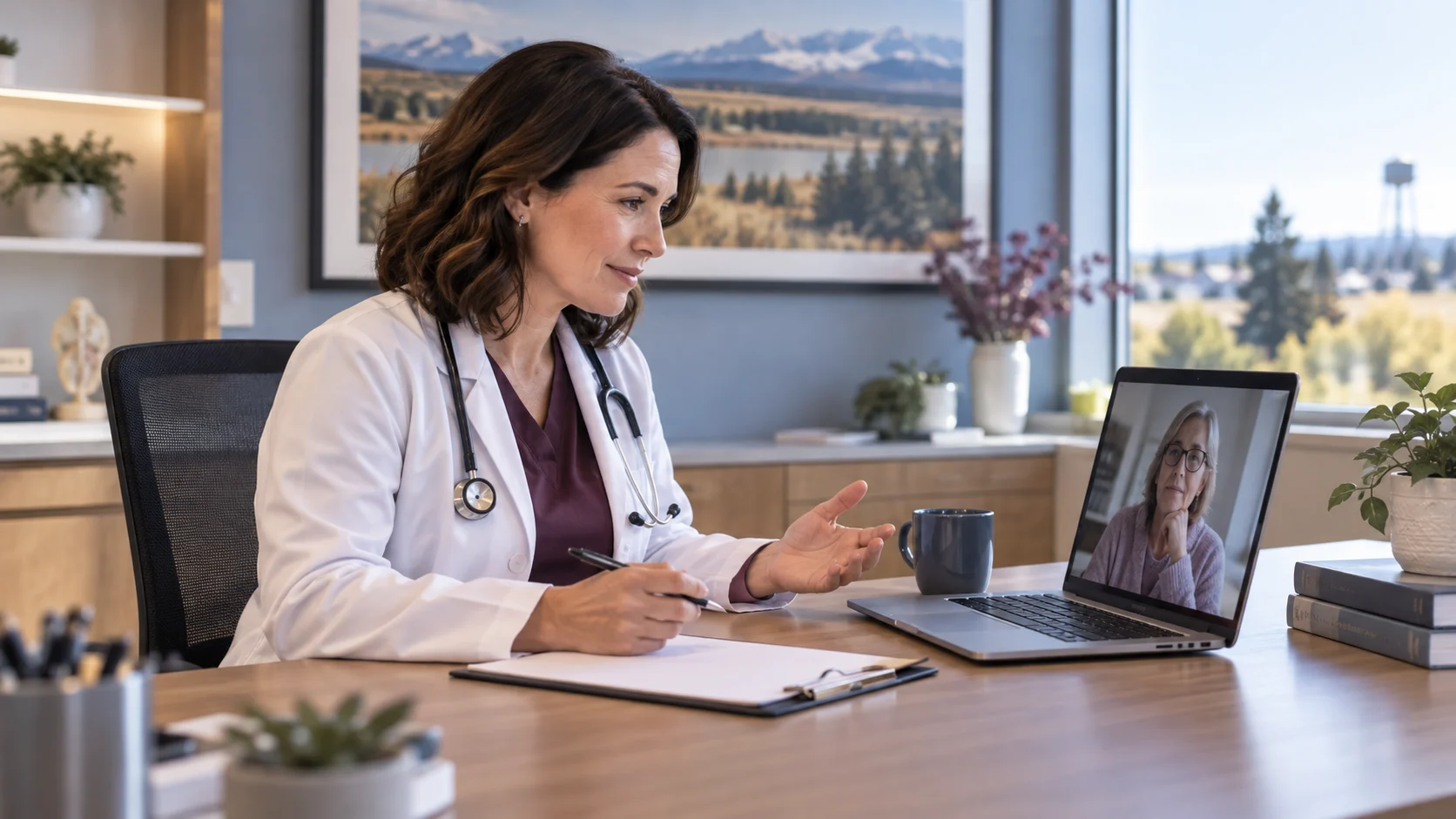 Canadian-licensed doctor reviewing a Wetaskiwin patient's symptoms by video