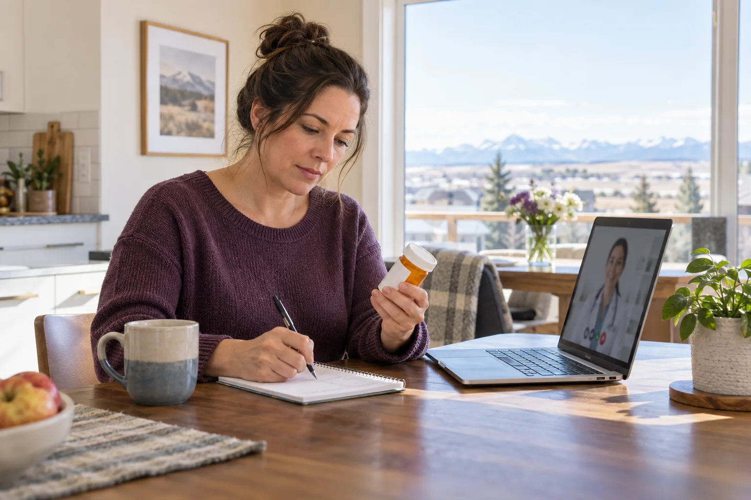 Canadian-licensed doctor reviewing an existing prescription with a Airdrie patient