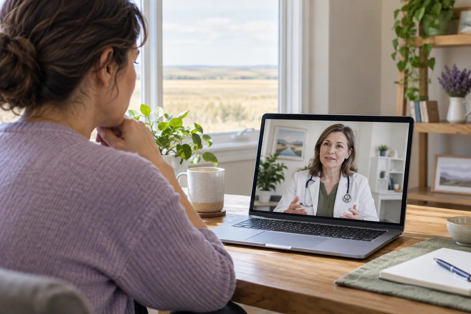 Brooks patient speaking with a Canadian-licensed doctor by secure video from home