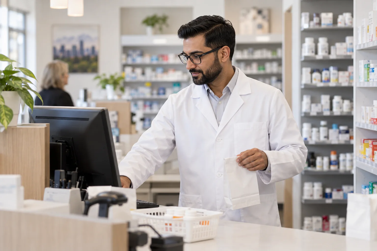 Pharmacist preparing an approved prescription for a Calgary patient