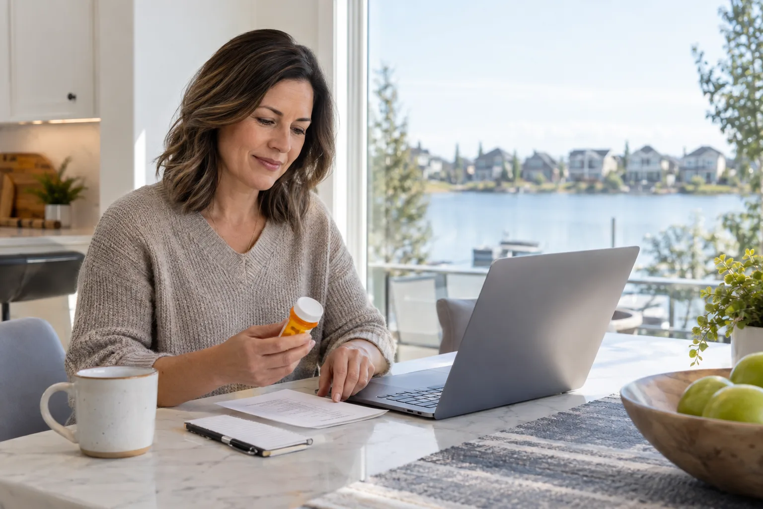 Canadian-licensed doctor reviewing an existing prescription with a Chestermere patient