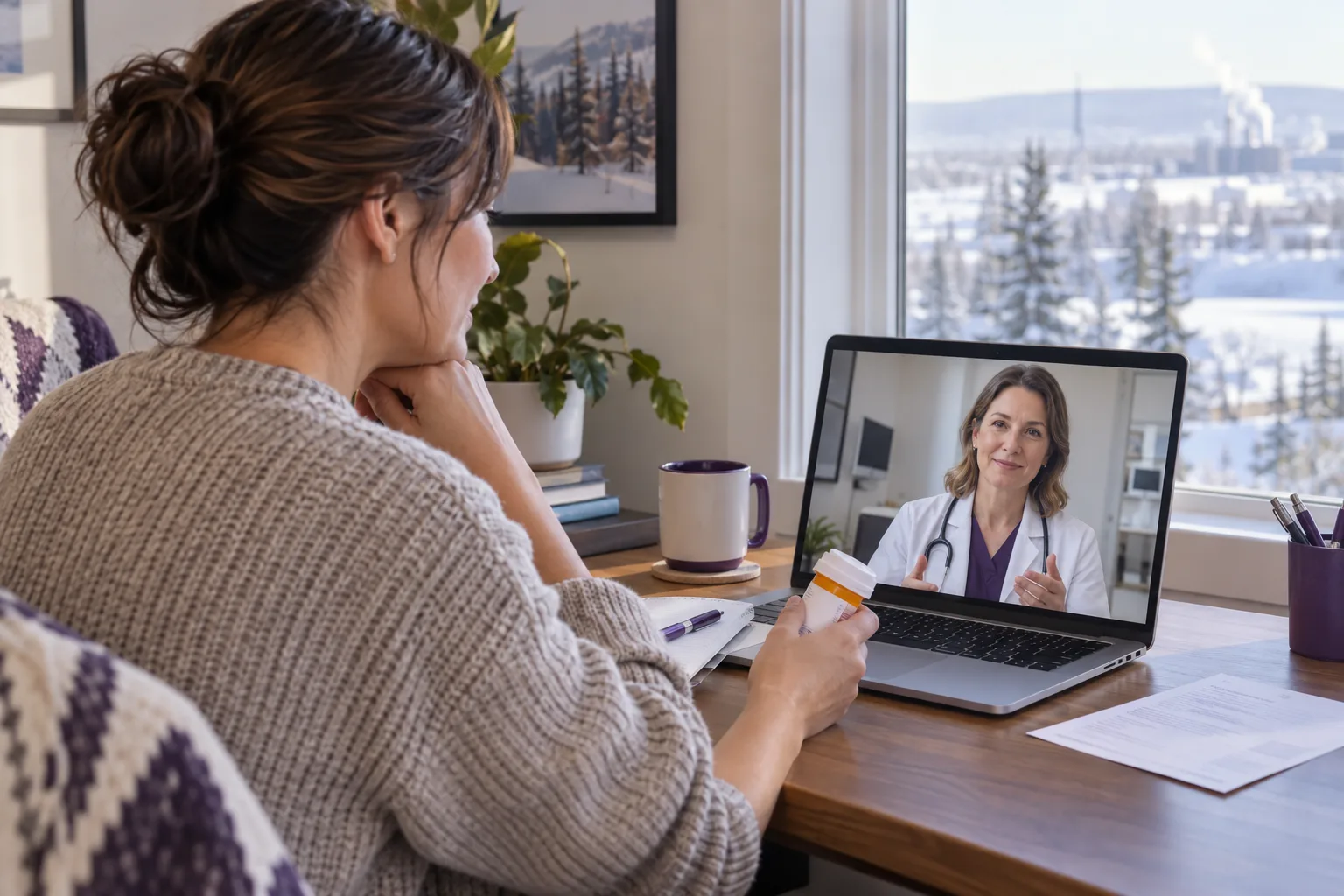 Fort McMurray patient discussing medical documentation with a doctor online