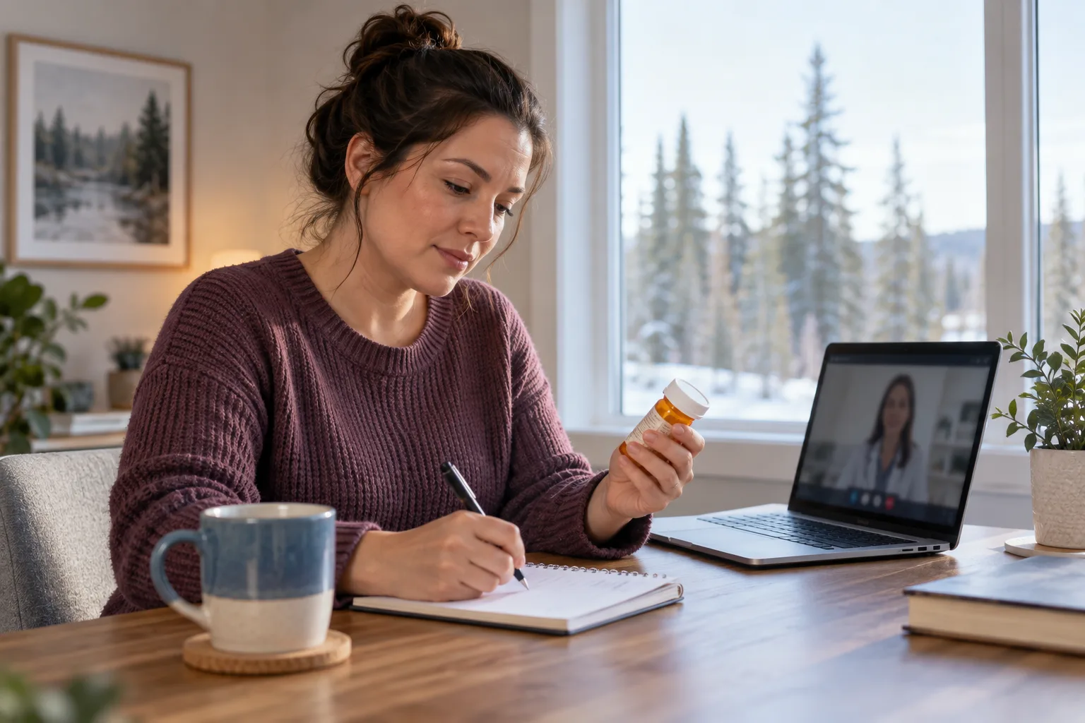 Canadian-licensed doctor reviewing an existing prescription with a Fort McMurray patient
