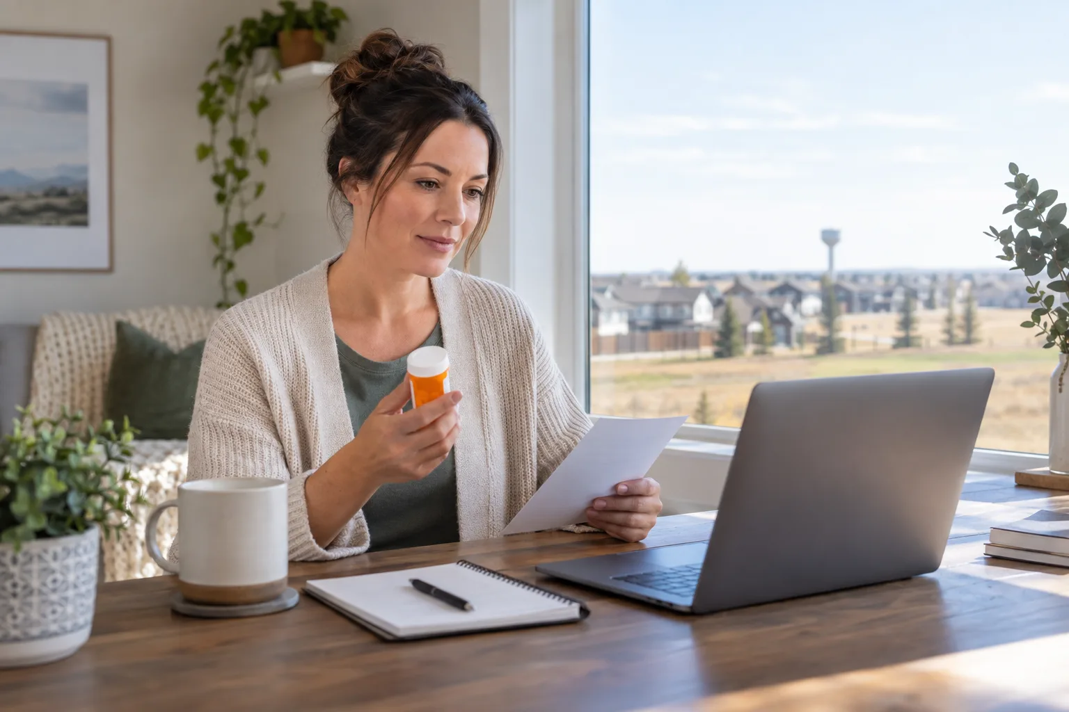 Canadian-licensed doctor reviewing an existing prescription with a Leduc patient