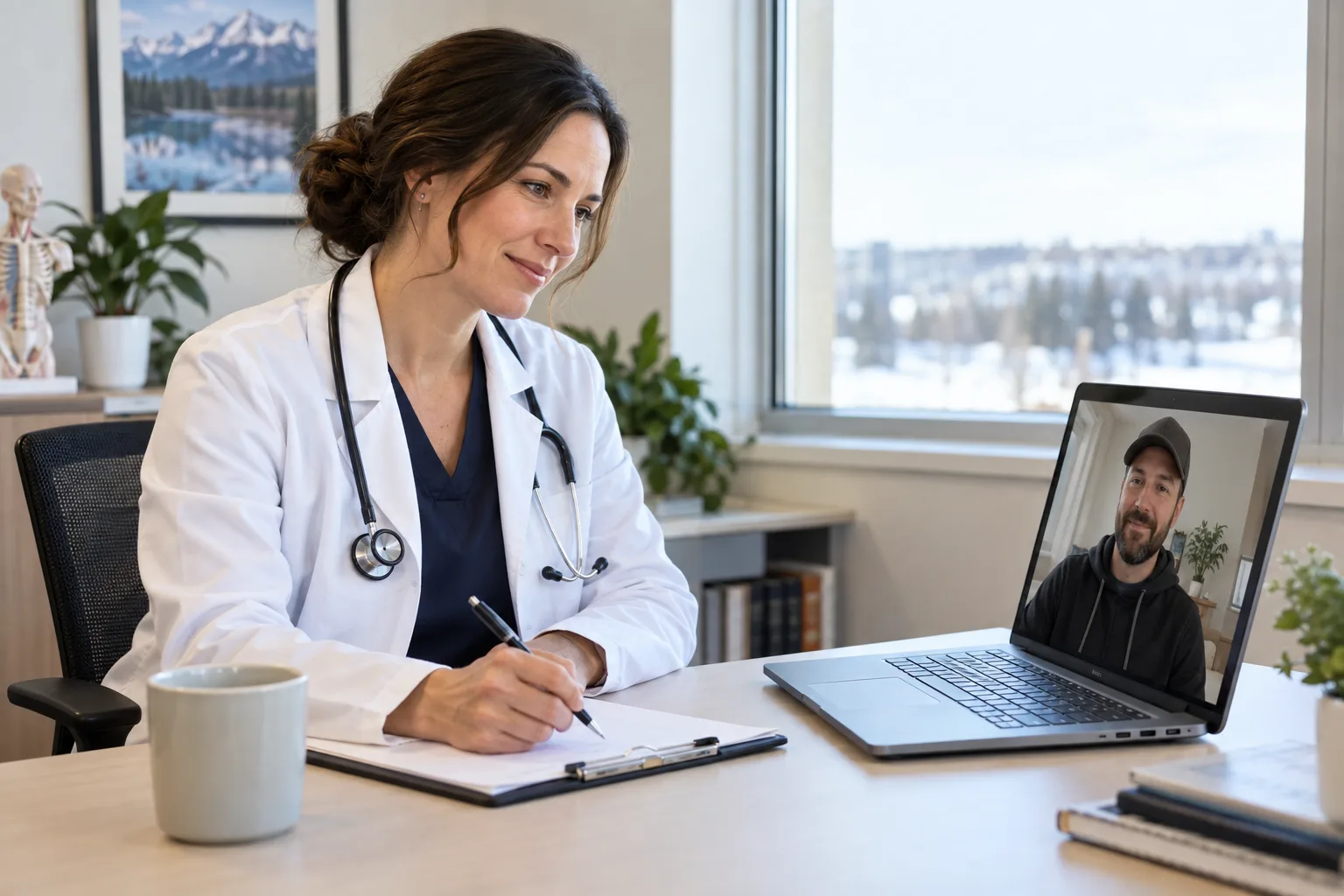 Private virtual medication follow-up with a doctor for a Leduc patient