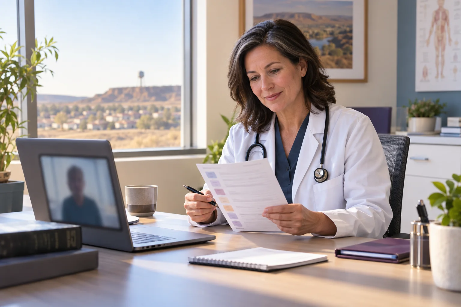 Canadian-licensed doctor reviewing an existing prescription with a Redcliff patient
