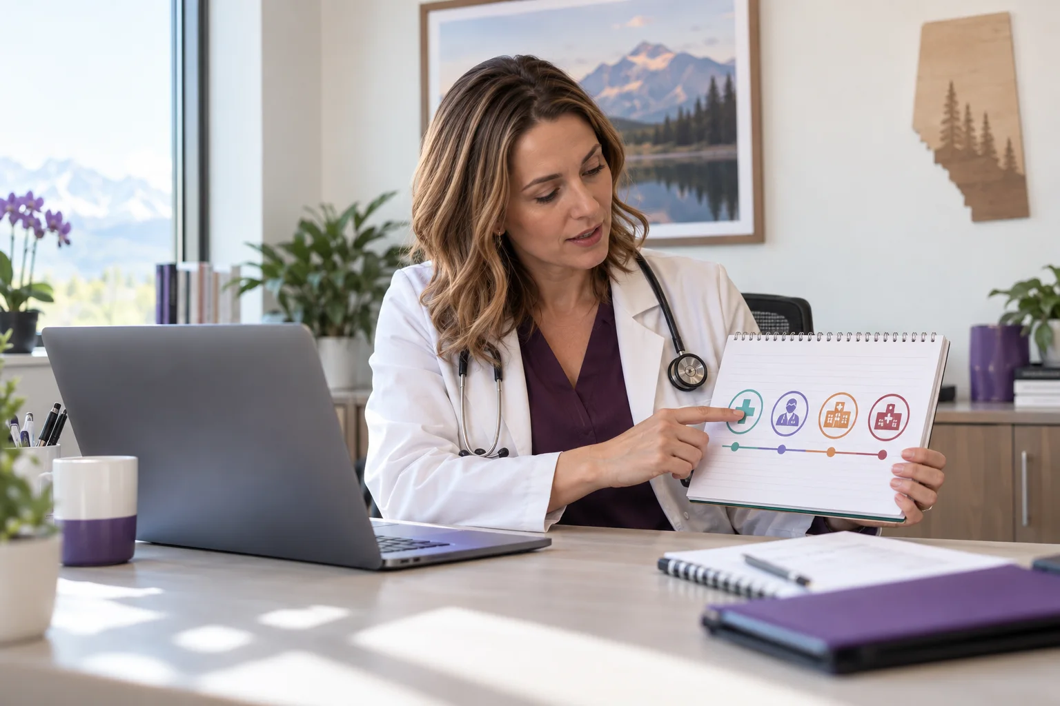 Edmonton doctor explaining the next step in an Alberta UTI care pathway