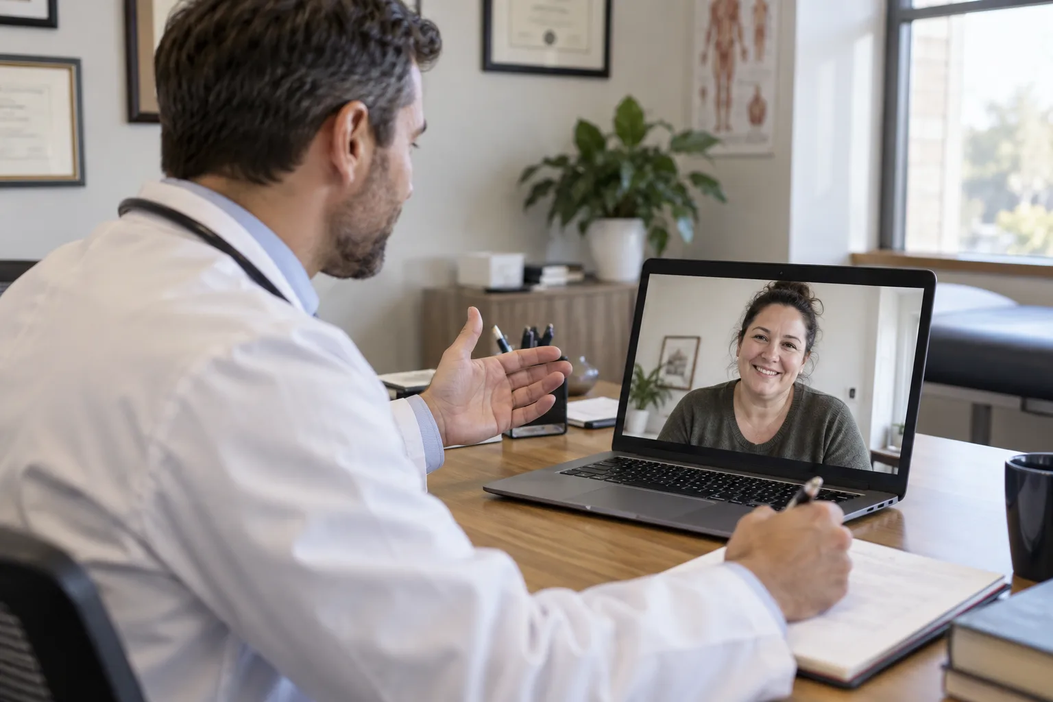 Doctor reviewing weight-management follow-up information and possible investigations