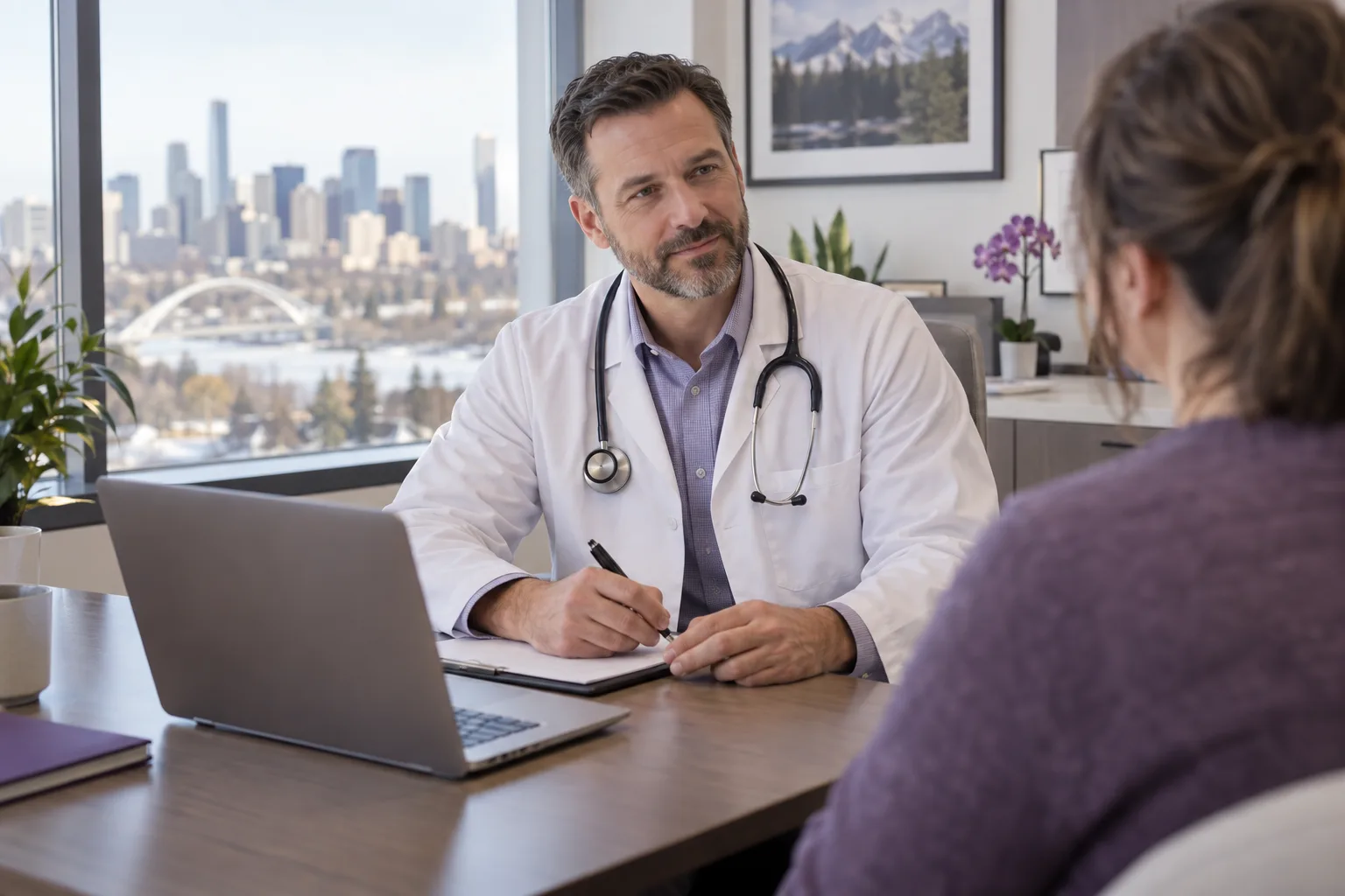 Edmonton doctor reviewing a patient's medical weight management goals