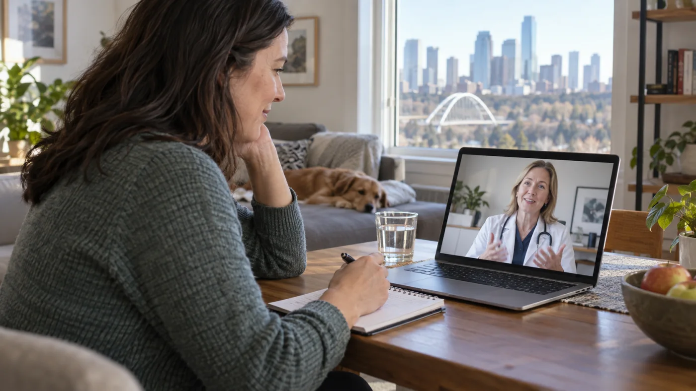 Edmonton patient in an online follow-up with a TelePlus Care doctor