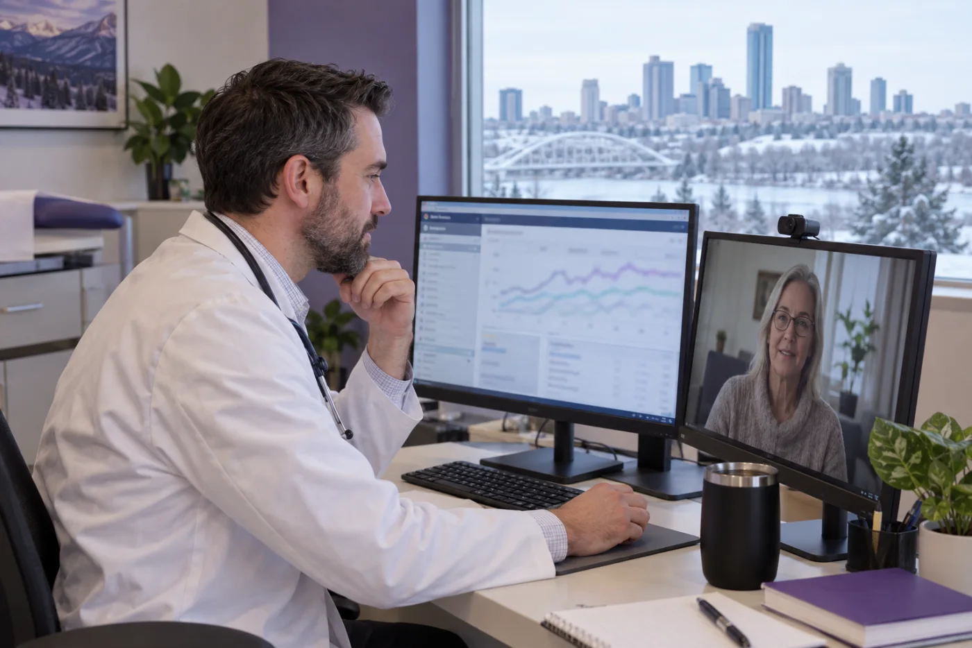 Canadian doctor meeting an Edmonton patient for an online weight loss appointment