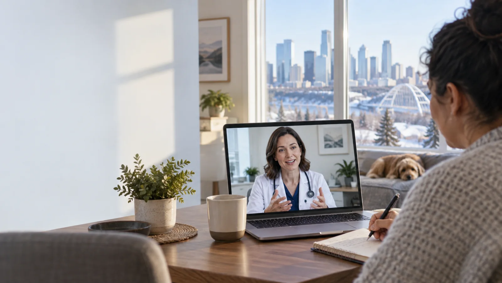 An Edmonton patient speaking with a doctor during an online medical weight loss appointment