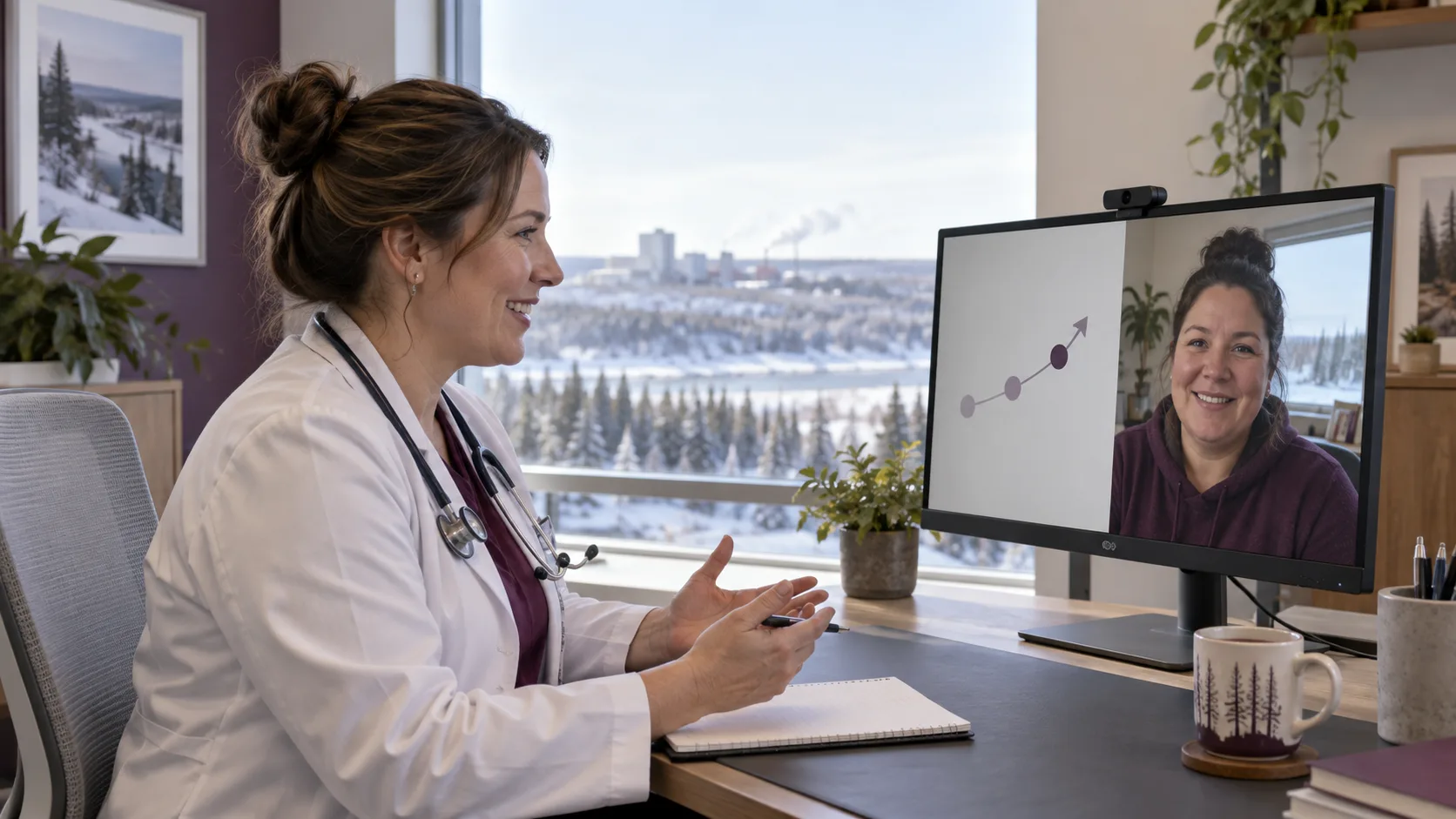 Fort McMurray patient in an online follow-up with a TelePlus Care doctor