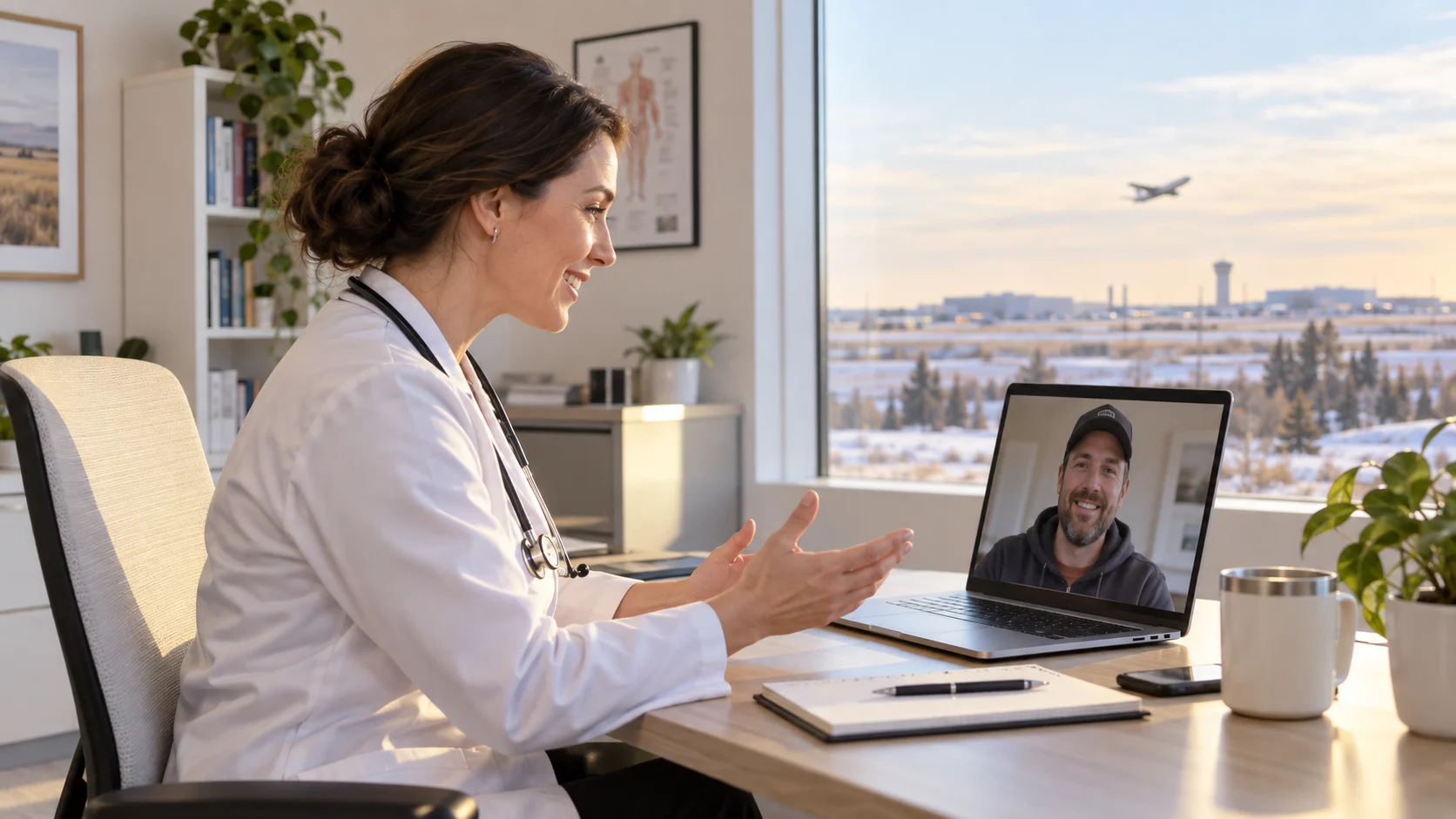 A Leduc patient speaking with a doctor during an online medical weight loss appointment