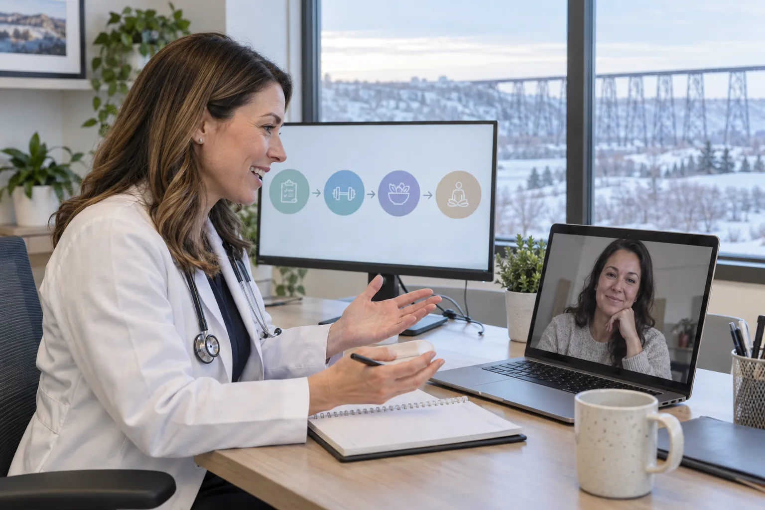 Lethbridge patient in an online follow-up with a TelePlus Care doctor